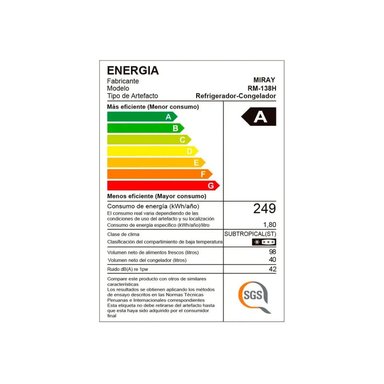 REFRIGERADORA MIRAY RM-138H EUROFRÍO 138L - 2