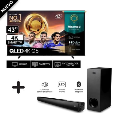 TELEVISOR HISENSE SMART TV 43 QLED 4K UHD 43Q6QV + SOUNDBAR MIRAY SBM-S30Y BLUETOOTH 60 WATTS - 1
