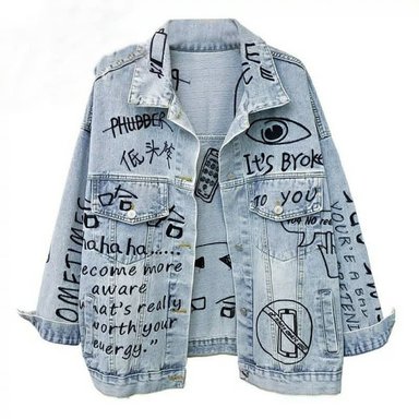 CASACA MUJER PEACE AND LOVE AZUL CLARO JEAN ESTAMPADA OVERSIZE