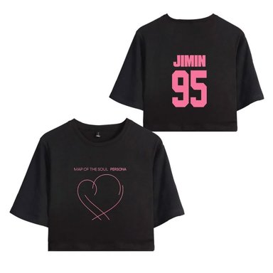 TOP MANGA CORTA MUJER PEACE AND LOVE NEGRO CROP OVERSIZE KPOP - 1