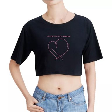 TOP MANGA CORTA MUJER PEACE AND LOVE NEGRO CROP OVERSIZE KPOP - 2
