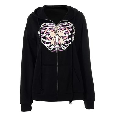 CASACA MUJER PEACE AND LOVE NEGRO OVERSIZE ESTAMPADO NINA