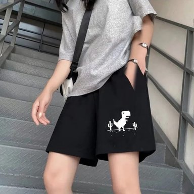 SHORT OVERSIZE MUJER PEACE AND LOVE NEGRO PARA ESTAMPADO 'HARAJUKU' - 2