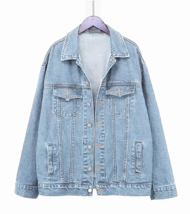 CASACA DENIM MUJER PEACE AND LOVE CELESTE CLARO OVERSIZE RIGIDO ESTAMPADO