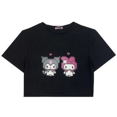 TOP MANGA CORTA MUJER PEACE AND LOVE NEGRO CROP ESTAMPADO - 1
