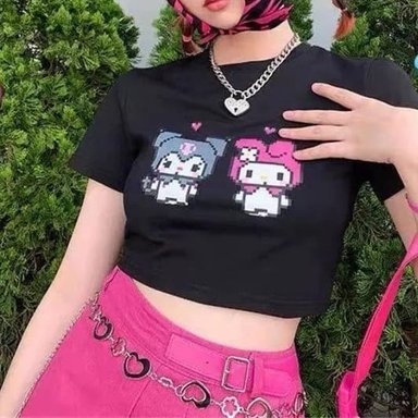 TOP MANGA CORTA MUJER PEACE AND LOVE NEGRO CROP ESTAMPADO - 2