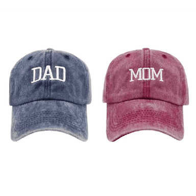PACK DE 2 GORROS DAD PAPA - MOM MAMA AZUL Y GUINDA PEACE AND LOVE