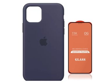 CASE IPHONE 12 PRO MAX SILICONA AZUL + MICA VIDRIO COMPLETO - 1