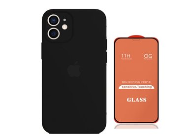 CASE IPHONE 11 SILICONA P/CÁMARA NEGRO + MICA VIDRIO COMPLETO - 1