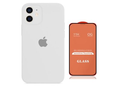 CASE IPHONE 11 SILICONA P/CÁMARA BLANCO + MICA VIDRIO COMPLETO - 1