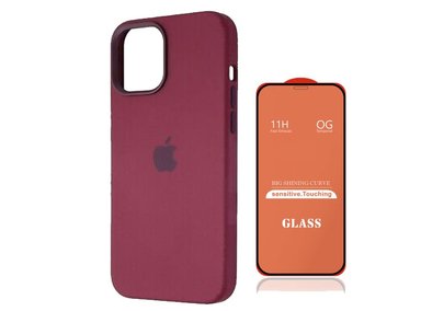 CASE IPHONE 14 PLUS SILICONA GUINDA + MICA VIDRIO COMPLETO - 1