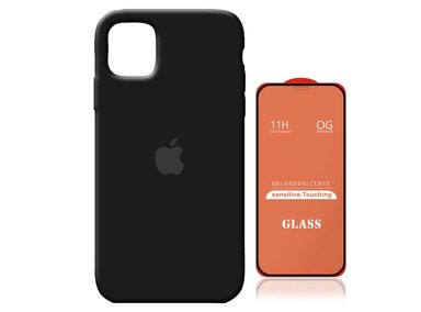 FUNDA SILICONE CASE PARA IPHONE 15 PRO MAX NEGRO + MICA DE VIDRIO 11D COMPLETO - 1