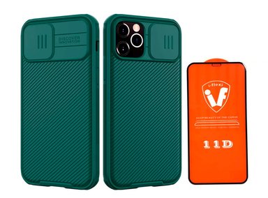 CASE NILLKIN CAMSHIELD PARA IPHONE 15 PRO MAX VERDE + MICA DE VIDRIO 11D COMPLETO - 1