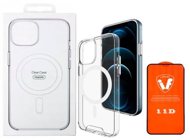 FUNDA CLEAR CASE CON MAGSAFE PARA IPHONE 15 PRO TRANSPARENTE + MICA DE VIDRIO 11D COMPLETO - 1