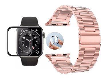 CORREA PARA APPLE WATCH 49MM ROSA METALICA ESLABON + MICA CERAMICA COMPLETA - 1