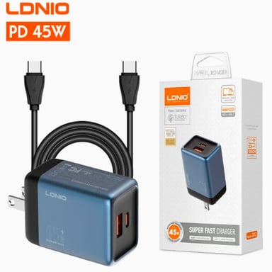 CARGADOR GAN LDNIO Q12 DE 45W CON CABLE C A C SUPER FASR CHARGER - AZUL - 2