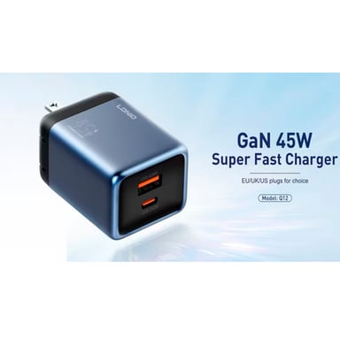 CARGADOR GAN LDNIO Q12 DE 45W CON CABLE C A C SUPER FASR CHARGER - AZUL - 4