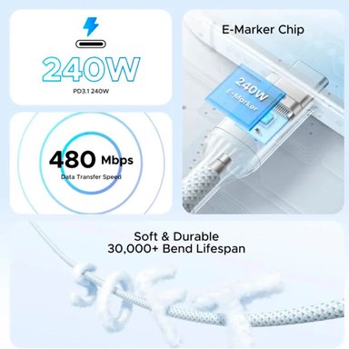 CABLE 240W 1M UGREEN L534 TYPE-C A TYPE-C PD FAST CHARGING BLANCO - 4