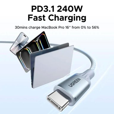 CABLE 240W 1M UGREEN L534 TYPE-C A TYPE-C PD FAST CHARGING BLANCO - 6