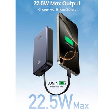 BATERÍA EXTERNA UGREEN 20000 MAH Y 22.5W CON CABLE USB-C INTEGRADO PB505 - 6