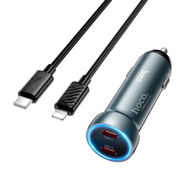 CARGADOR DE AUTO HOCO Z54B TIPO-C A LIGHTNING 2USB-C DE 60W PD - 1