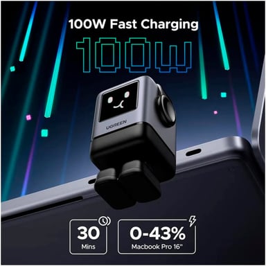 CARGADOR GAN FAST 100W USB-C CON PANTALLA UGREEN X688 NEGRO - 6