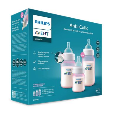 SET ANTICOLIC TRIPLE PACK ROSADO PHILIPS AVENT