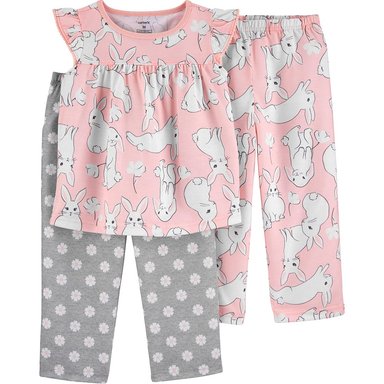 SET PIJAMA NIÑA CARTER'S ROSADO RABBIT 3 PIEZAS