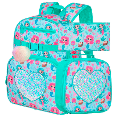 SET MOCHILA SIRENAS VERDE AGUA LONCHERA Y CARTUCHERA SIRENITAS - 2