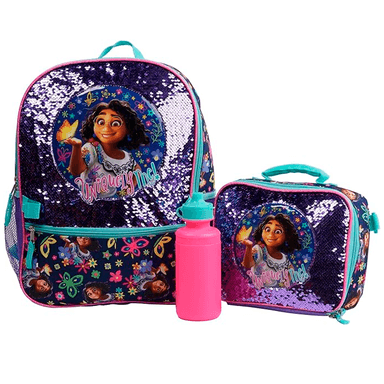 SET MOCHILA ENCANTO MORADO LONCHERA Y TOMATODO MIRABEL