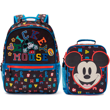 PACK ESCOLAR MICKEY MOUSE LETTERS - MOCHILA + LONCHERA