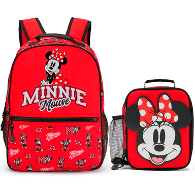 PACK ESCOLAR MINNIE MOUSE ROJO - MOCHILA + LONCHERA
