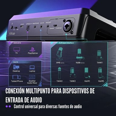 FIFINE - MIXER AMPLIGAME SC8 RGB STREAMING XLR SONIDO 7.1 - BLACK - 5