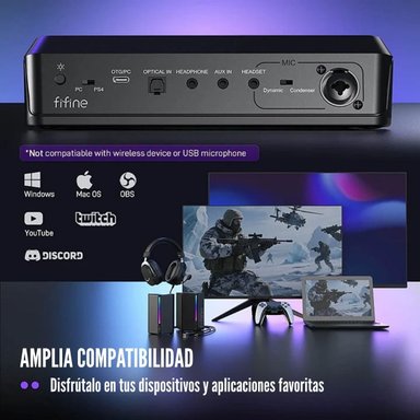 FIFINE - MIXER AMPLIGAME SC8 RGB STREAMING XLR SONIDO 7.1 - BLACK - 6