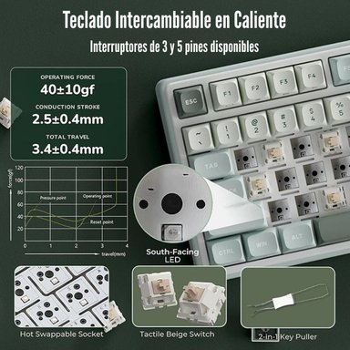 ROYAL KLUDGE - TECLADO R98PRO WIRED 98% SKYCYAN SWITCH CREAMY - 5