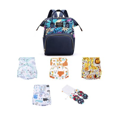 PAÑALES ECOLOGICOS DE TELA PACK BIENVENIDA CON MOCHILA PAÑALERA