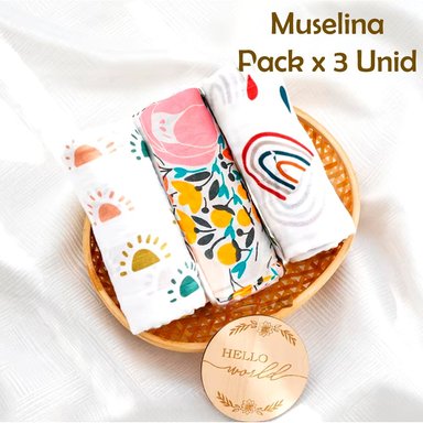 MANTA MUSELINA PARA BEBE ALGODON PACK X 3 UNIDADES