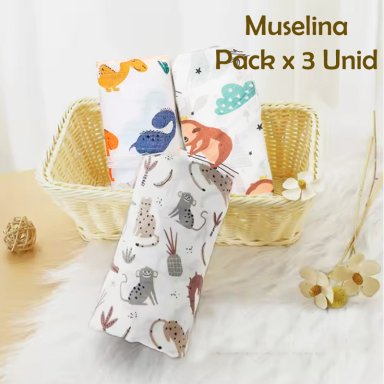 MANTA DE MUSELINA SUAVE PARA BEBÉ BAMBÚ Y ALGODÓN 110 X 120 CM PACK X 3 UNIDADES