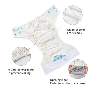 PAÑAL INFANTIL HAPPY FLUTE + INSERTO ECOLÓGICO DE TELA ECOLÓGICO ALGODÓN ORGÁNICO CON VELCRO - 2