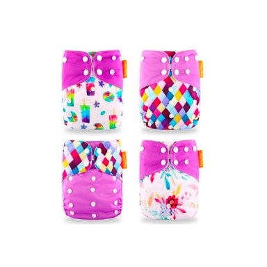 PAÑAL INFANTIL HAPPY FLUTE ECOLÓGICO 4 Y 4 INSERTOS DE MICROFIBRA DE TELA ECOLÓGICO UNITALLA PACK X 4 UNIDADES SMT 01