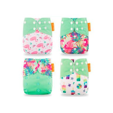 PAÑAL INFANTIL HAPPY FLUTE ECOLÓGICO + 4 INSERTOS DE MICROFIBRA DE TELA ECOLÓGICO UNITALLA PACK X 4 UNIDADES SMT 07