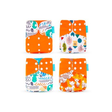 PAÑAL HAPPY FLUTE ECOLÓGICO + 4 INSERTOS DE MICROFIBRA TELA ECOLÓGICO UNITALLA PACK X 4 UNIDADES SMT 02