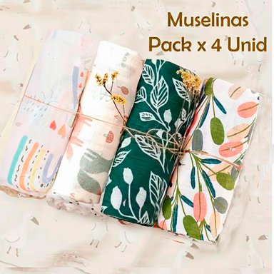 MANTA HAPPY FLUTE MUSELINA MULTICOLOR SUAVE BEBE ALGODÓN PACK X 4 UNIDADES