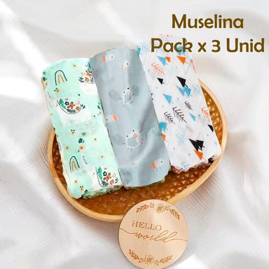 MANTA HAPPY FLUTE MUSELINA MULTICOLOR SUAVE BEBE ALGODÓN PACK X 3 UNIDADES