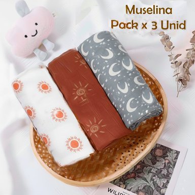 MANTA HAPPY FLUTE MUSELINA MULTICOLOR SUAVE BEBE ALGODÓN PACK X 3 UNIDADES