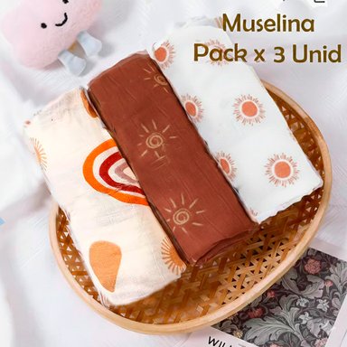 MANTA HAPPY FLUTE MUSELINA MULTICOLOR SUAVE BEBE ALGODÓN PACK X 3 UNIDADES