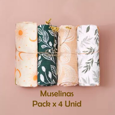 MANTA HAPPY FLUTE MUSELINA MULTICOLOR SUAVE BEBE ALGODÓN PACK X 4 UNIDADES