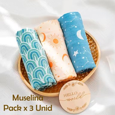 MANTA HAPPY FLUTE MUSELINA MULTICOLOR SUAVE BEBE ALGODÓN PACK X 3 UNIDADES