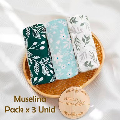 MANTA HAPPY FLUTE MUSELINA MULTICOLOR SUAVE BEBE ALGODÓN PACK X 3 UNIDADES