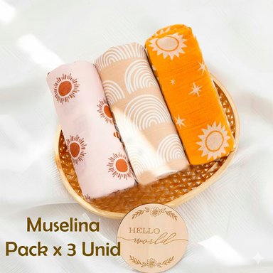 MANTA HAPPY FLUTE MUSELINA MULTICOLOR SUAVE BEBE ALGODÓN PACK X 3 UNIDADES
